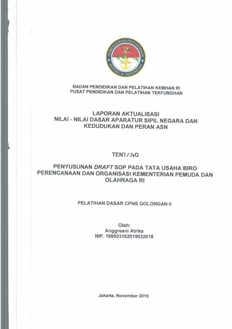 PENYUSUNAN DRAFT SOP PADA TATA USAHA BIRO PERENCANAAN DAN ORGANISASI KEMENTERIAN PEMUDA DAN OLAHRAGA RI