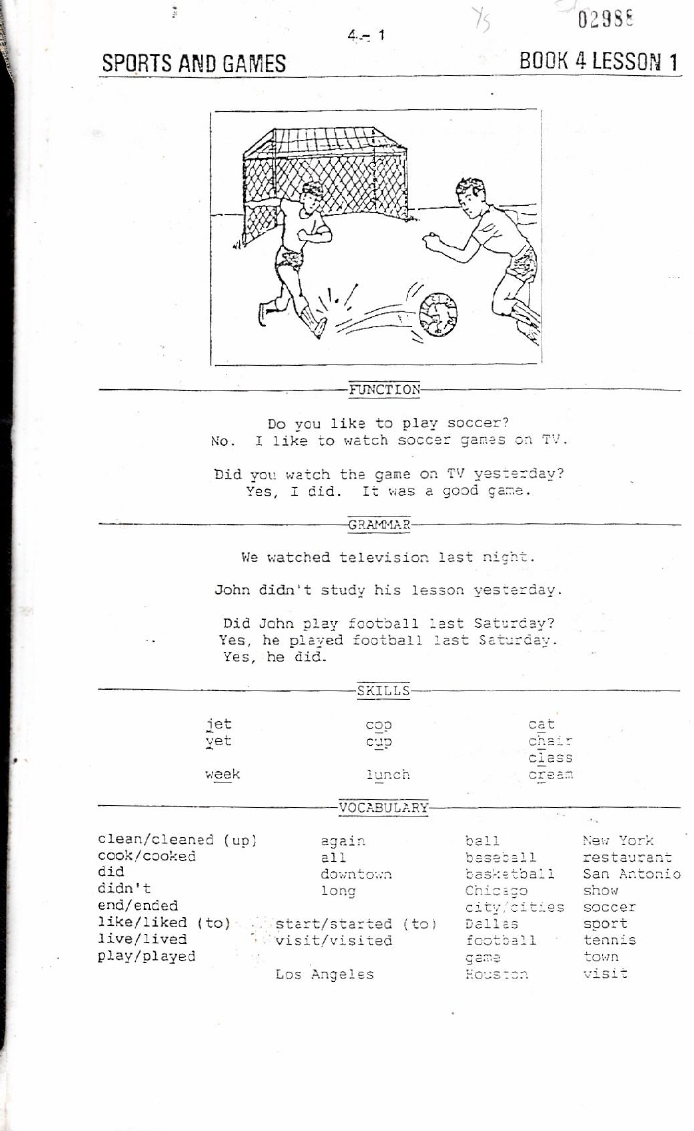 SPORTS AND GAMES BOOK 4 LESSON 1