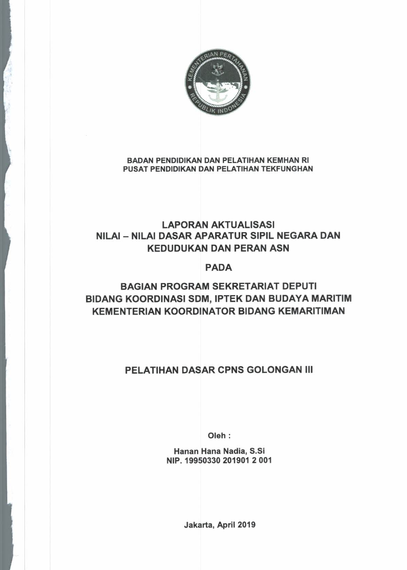 BAGIAN PROGRAM SEKRETARIAT DEPUTI BIDANG KOORDINASI SDM, IPTEK DAN BUDAYA KEMARITIMAN KEMENTERIAN KOODRDINATOR BIDANG KE MARITIMAN
