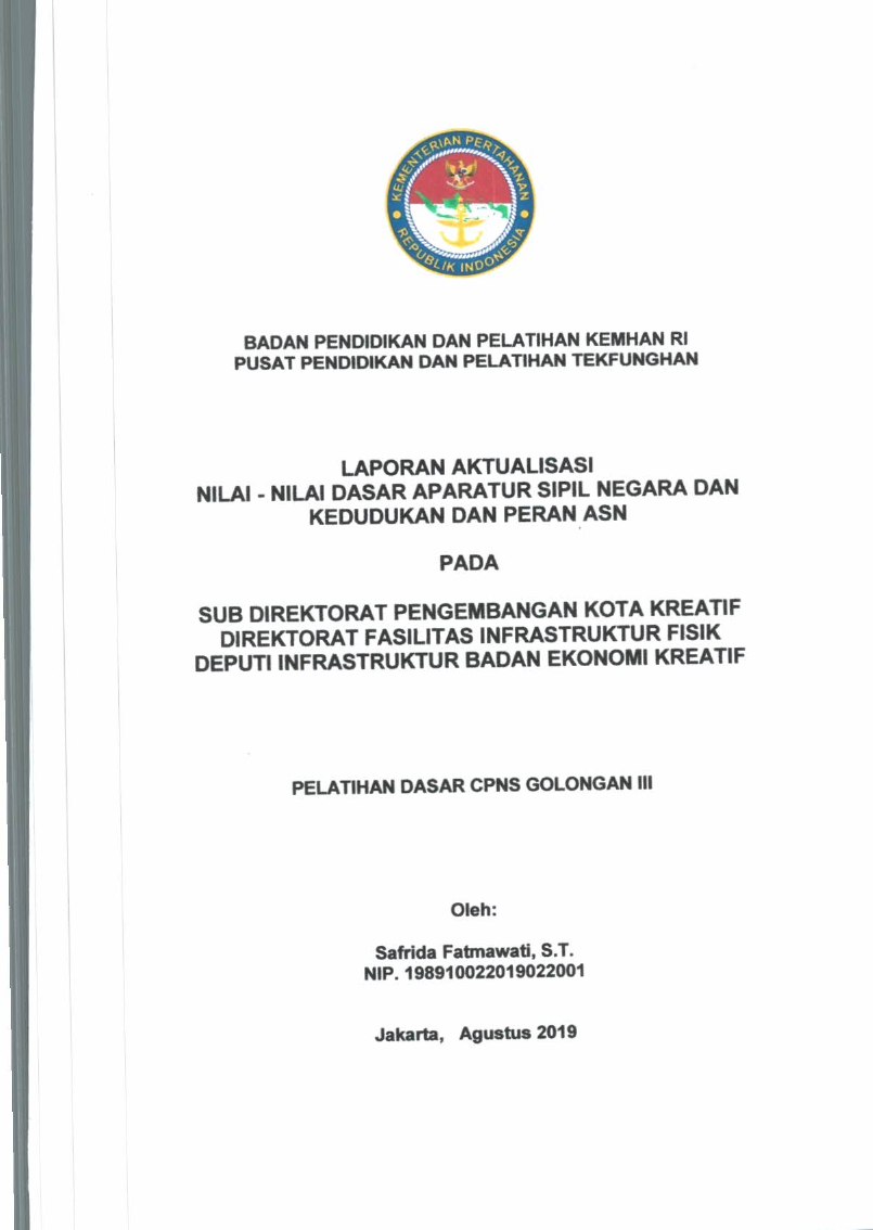SUB DIREKTORAT PENGEMBANGAN KOTA KREATIF DIREKTORAT FASILITAS INFRASTRUKTUR FISIK DEPUTI INFRASTRUKTUR BADAN EKONOMI KREATIF
