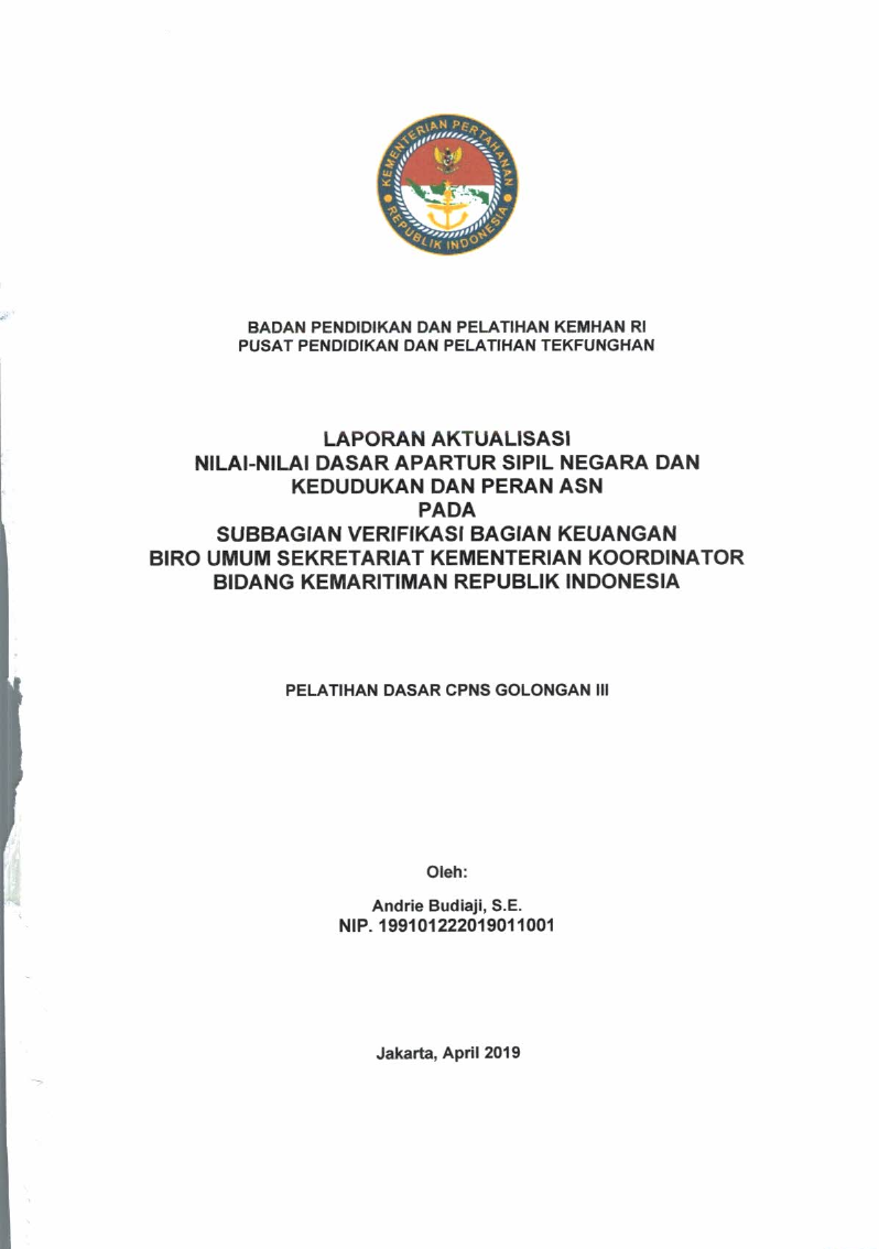SUBBAGIAN VERIFIKASI BAGIAN KEUANGAN BIRO UMUM SEKRETARIAT KEMENTERIAN KOORDINATOR BIDANG KEMARITIMAN REPUBLIK INDONESIA