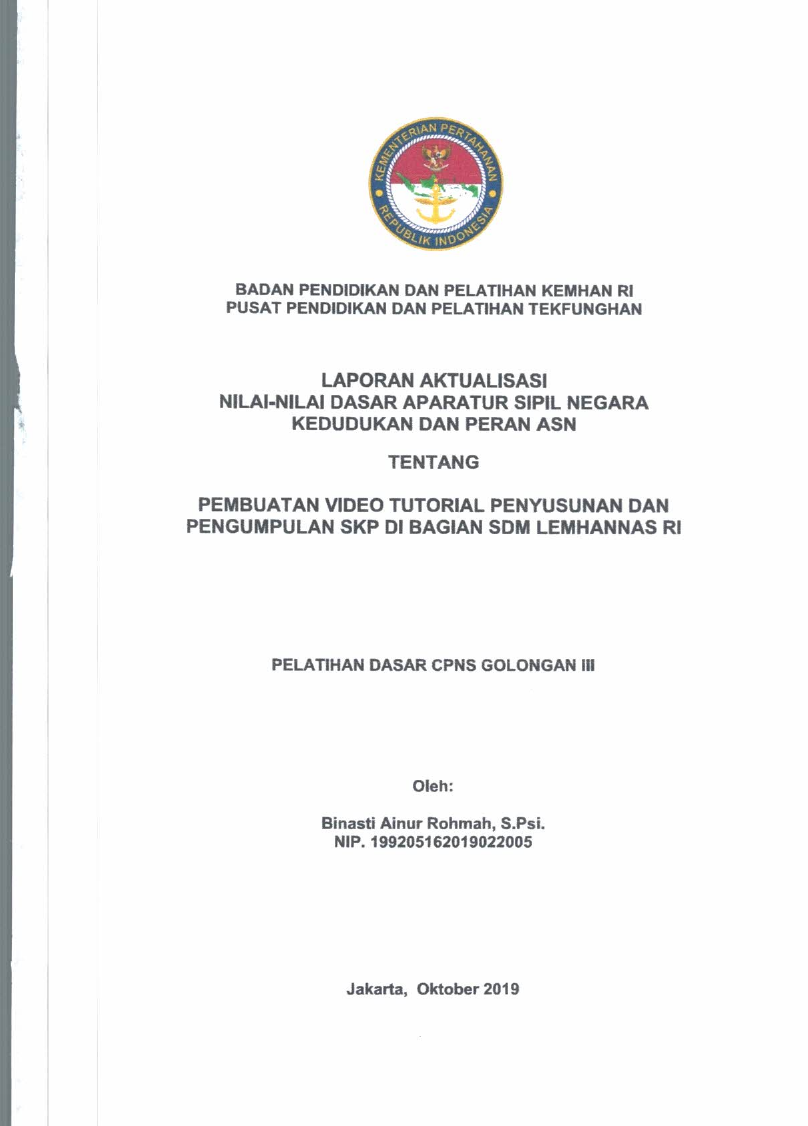 PEMBUATAN VIDEO TUTORIAL PENYUSUNAN DAN PENGUMPULAN SKP DI BAGIAN SDM LEMHANNAS RI