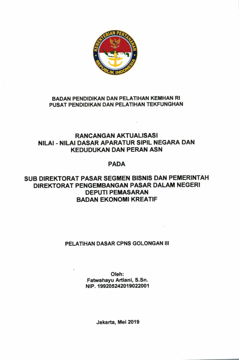 SUB DIREKTORAT PASAR SEGMEN BISNIS DAN PEMERINTAH DIREKTORAT PENGEMBANGAN PASAR DALAM NEGERI DEPUTI PEMASARAN BADAN EKONOMI KREATIF