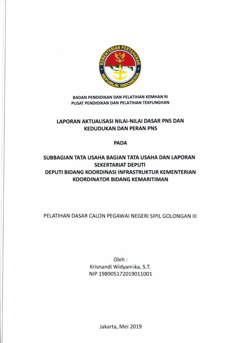 SUBBAGIAN TATA USAHA BAGIAN TATA USAHA DAN LAPORAN SEKRETARIAT DEPUTI DEPUTI BAGIAN KOORDINASI INSFRASTRUKTUR KEMENTERIAN KOORDINATOR BIDANG KEMARITIMAN