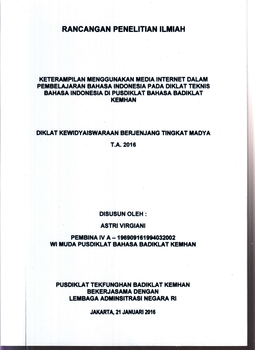 KETERAMPILAN MENGGUNAKAN MEDIA INTERNET DALAM PEMBELAJARAN BAHASA INDONESIA PADA DIKLAT TEKNIS BAHASA INDONESIA DI PUSDIKLAT BAHASA BADIKLAT KEMHAN