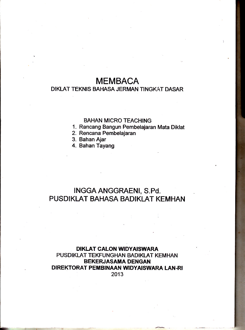 MEMBACA DIKLAT TEKNIS BAHASA JERMAN TINGKAT DASAR