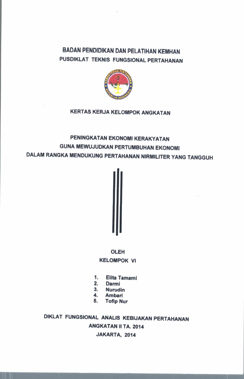 PENINGKATAN EKONOMI KERAKYATAN GUNA MEWUJUDKAN PERTUMBUHAN EKONOMI DALAM RANGKA MENDUKUNG PERTAHANAN NIRMILITER YANG TANGGUH