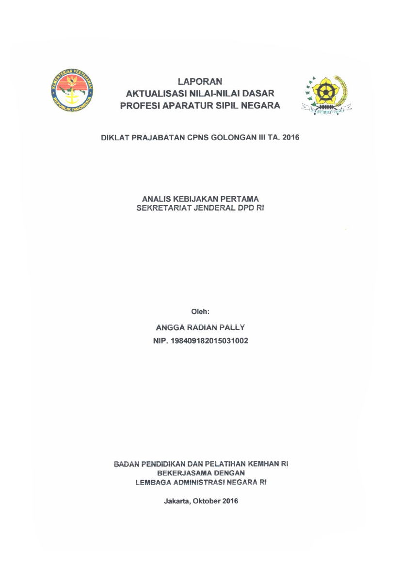 ANALIS KEBIJAKAN PERTAMA SEKRETARIAT JENDERAL DPD RI