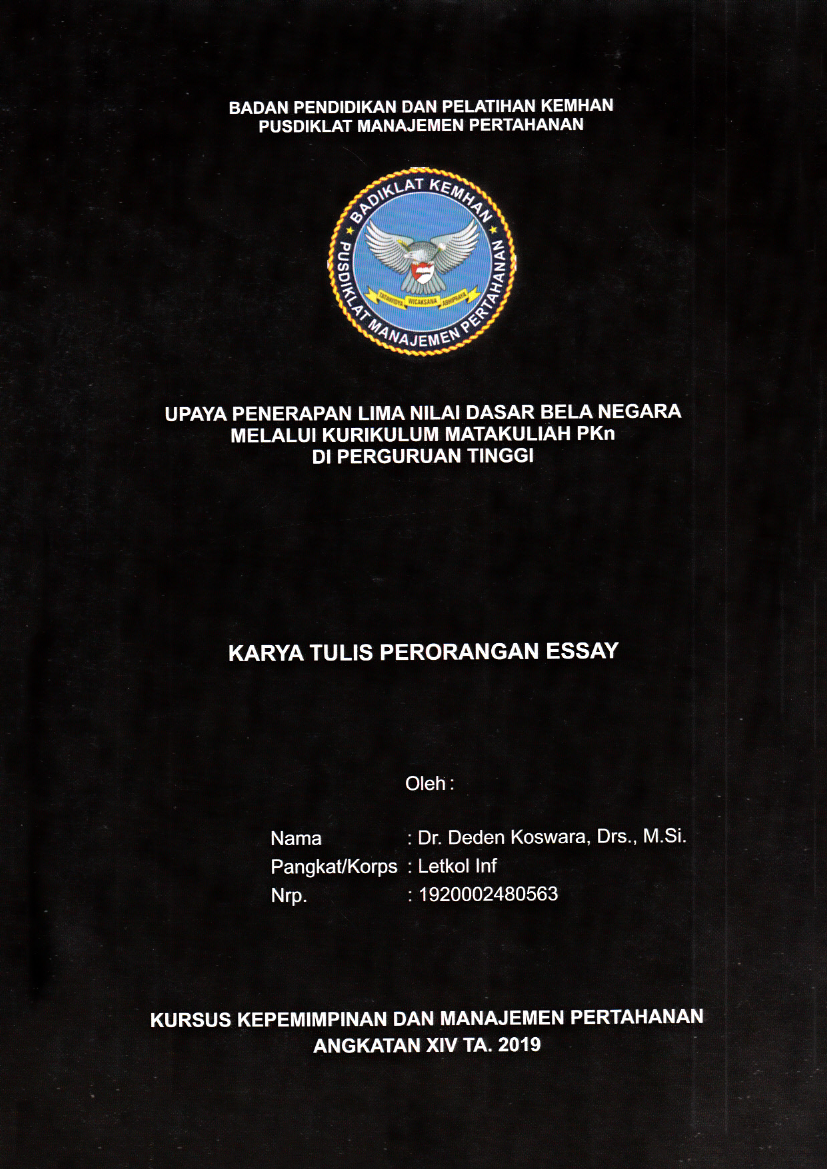 UPAYA PENERAPAN LIMA NILAI DASAR BELA NEGARA MELALUI KURIKULUM MATAKULIAH PKN DI PERGURUAN TINGGI