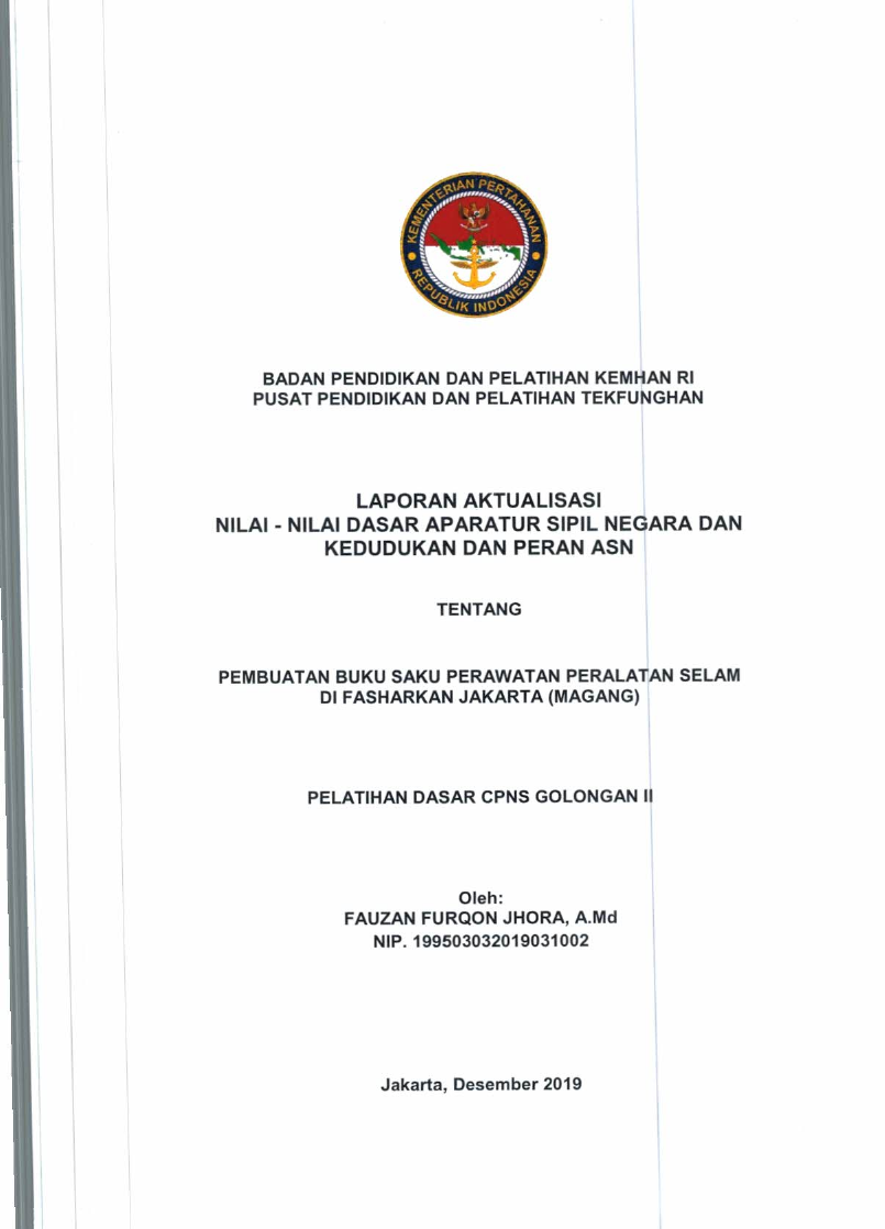 PEMBUATAN BUKU SAKU PERAWATAN PERALATAN SELAM DI FASHARKAN JAKARTA (MAGANG)