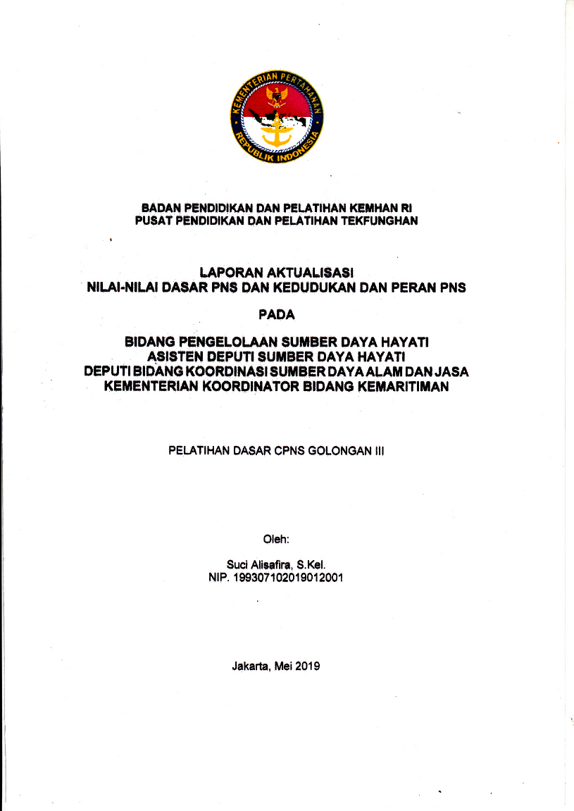 BIDANG PENGELOLAAN SUMBER DAYA HAYATI ASISTEN DEPUTI SUMBER DAYA HAYATI DEPUTI BIDANG KOORDINASI SUMBER DAYA ALAM DAN JASA KEMENTERIAN KOORDINATOR BIDANG KEMARITIMAN