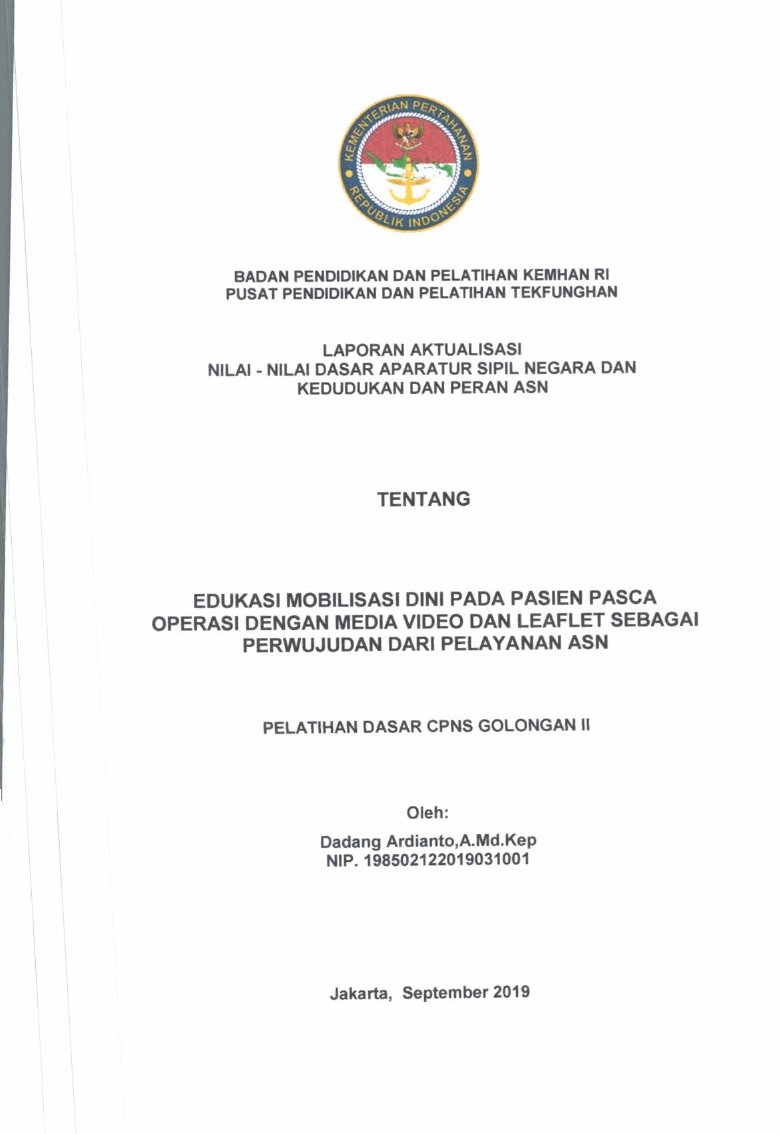 EDUKASI MOBILISASI DINI PADA PASEIN PASCA OPERASI DENGAN  MEDIA VIDEO DAN LEAFLET SEBAGAI PERWUJUDAN DARI PELAYANAN ASN