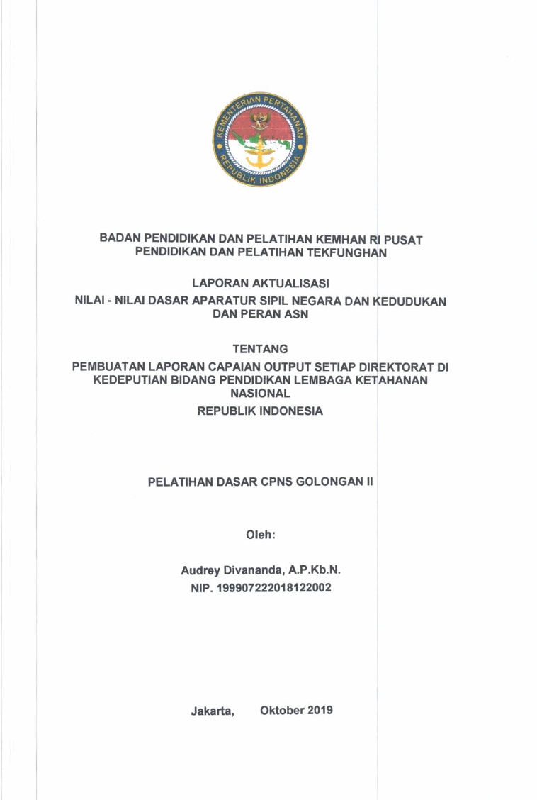PEMBUATAN LAPORAN CAPAIAN OUTPUT SETIAP DIREKTORAT KEDEPUTIAN BIDANG PENDIDIKAN LEMBAGA KETAHANAN NAISIONAL REPUBLIK INDONESIA