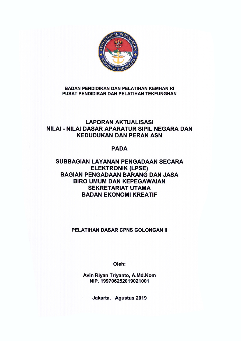 SUBBAGIAN LAYANAN PENGADAAN SECARA ELEKTRONIK (LPSE) BAGIAN PENGADAAN BARANG DAN JASA BIRO UMUM DAN KEPEGAWAIAN SEKRETARIAT UTAMA BADAN EKONOMI KREATIF
