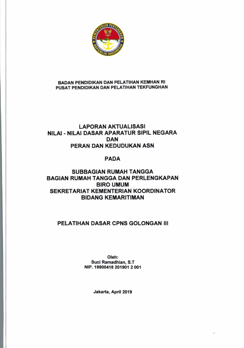 SUBBAGIAN RUMAH TANGGA BAGIAN RUMAH TANGGA DAN PERLENGKAPAN BIRO UMUM SEKRETARIAT KEMENTERIAN KOORDINATOR BIDANG KEMARITIMAN