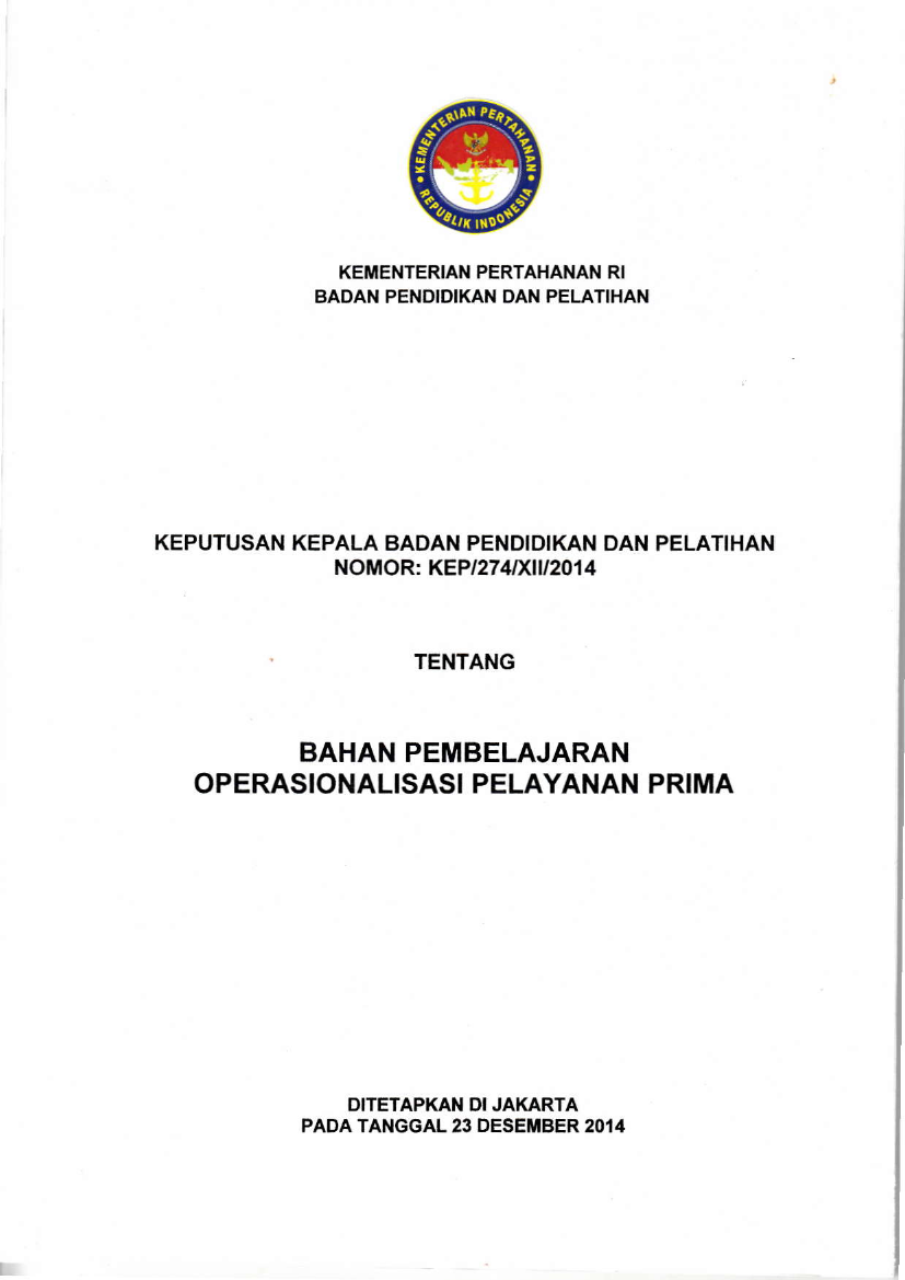 BAHAN PEMBELAJARAN OPERASIONALISASI PELAYANAN PRIMA