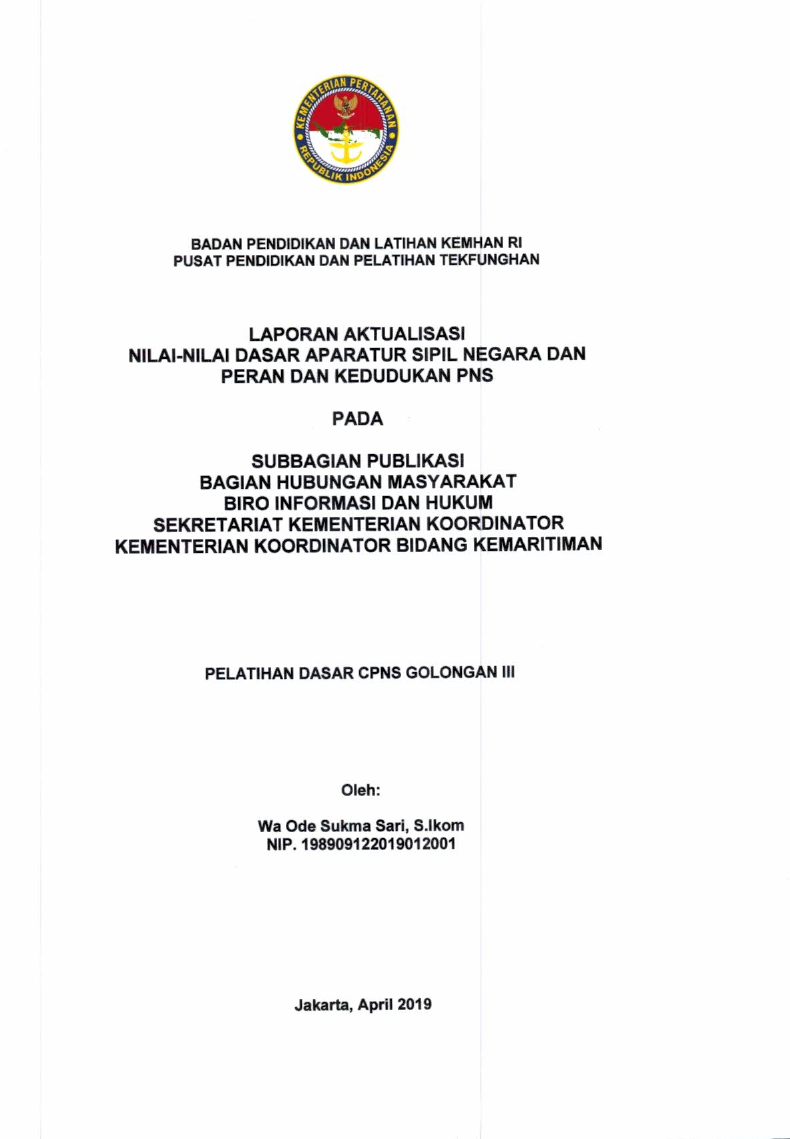 SUBBAGIAN PUBLIKASI BAGIAN HUBUNGAN MASYARAKAT BIRO INFORMASI DAN HUKUM SEKREATARIAT KEMENTERIAN KOORDINATOR KEMENTERIAN KOORDINATOR BIDANG KEMARITIMAN
