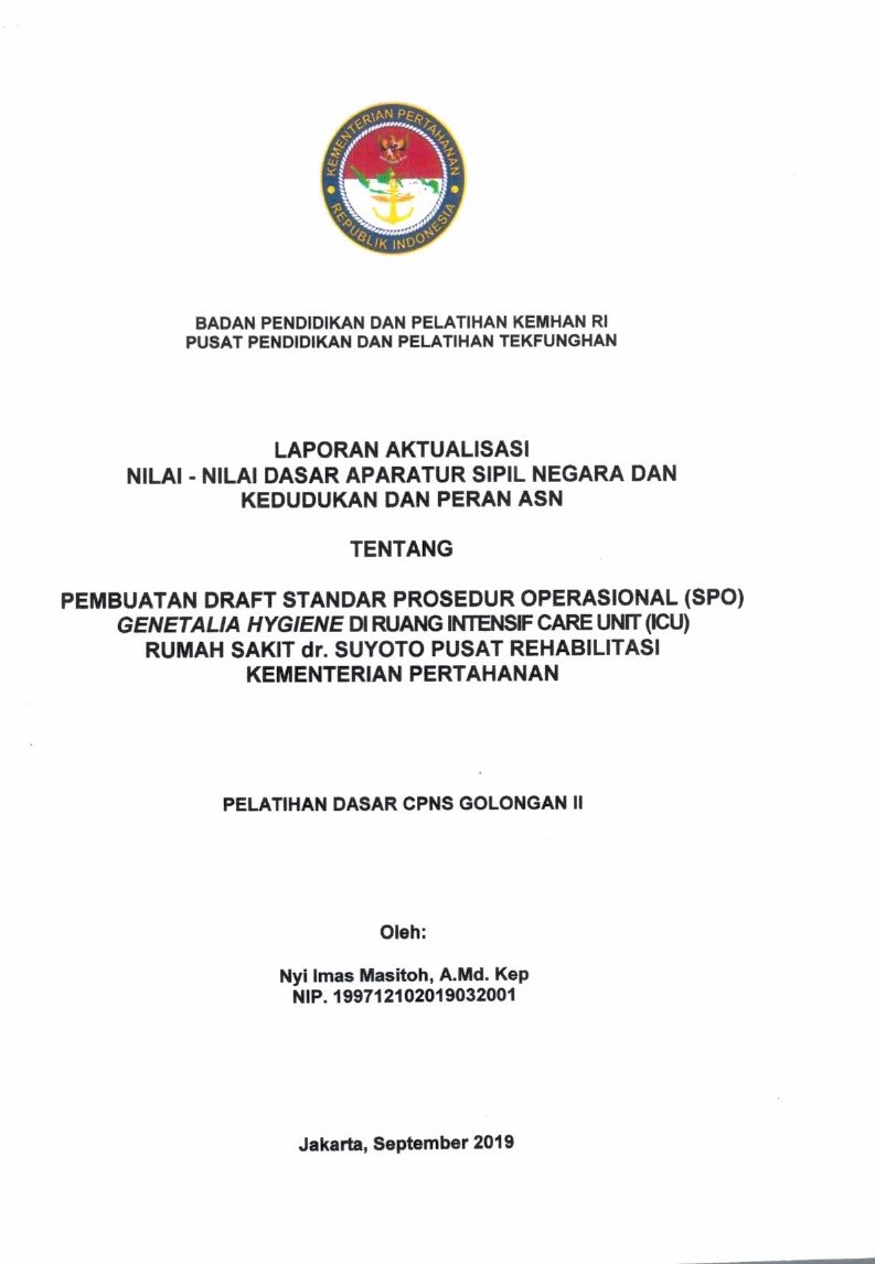 PEMBUATAN LEAFLET STANDAR PROSEDUR OPERASIONAL (SOP) GANETALIA HYGIENE DI RUANG INTENSIF CARA UNIT (ICU) RUMAH SAKIT DR. SUYOTO PUSAT REHABILITASI KEMENTERIAN PERTAHANAN