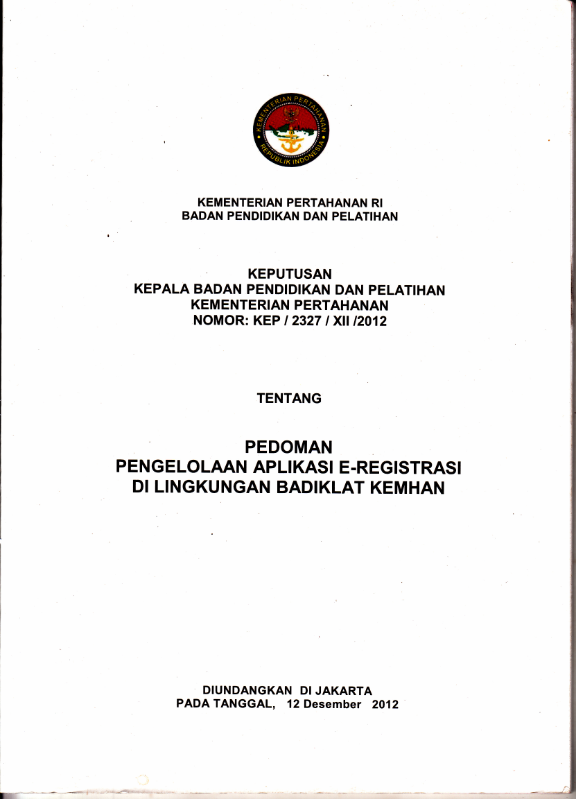 PEDOMAN PENGELOLAAN APLIKASI E-REGISTRASI DI LINGKUNGAN BADIKLAT KEMHAN
