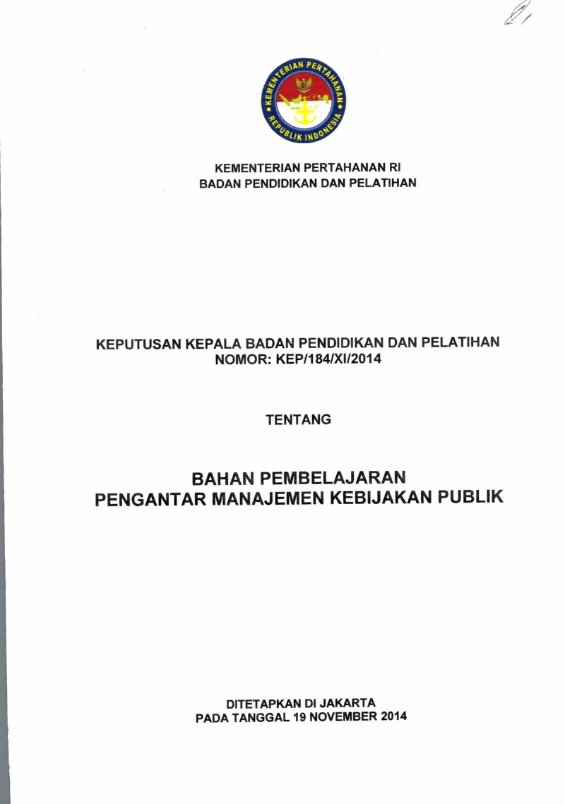 BAHAN PEMBELAJARAN PENGANTAR MANAJEMEN KEBIJAKAN PUBLIK