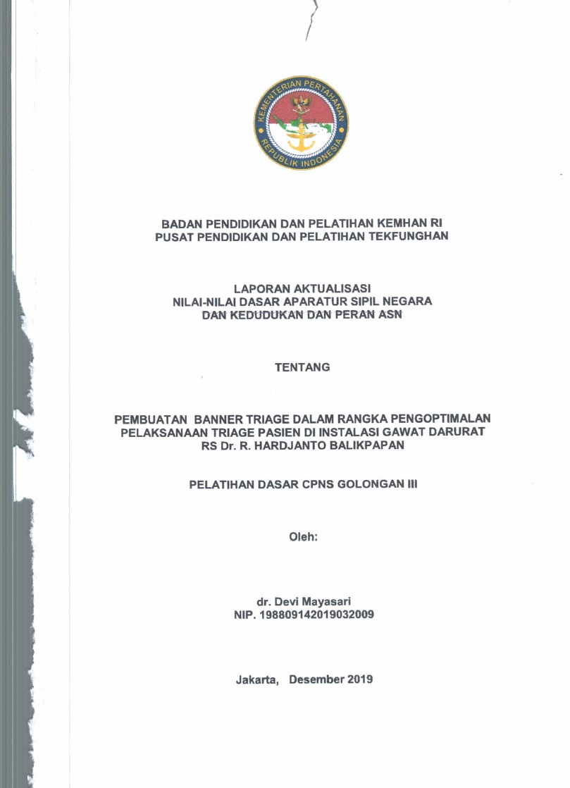 PEMBUATAN BANNER TRIAGE DALAM RANGKA PENGOPTIMALAN PELAKSANAAN TRIAGE PASIEN DI INSTALASI GAWAT DARURAT RS. DR. R. HARDJANTO BALIKPAPAN