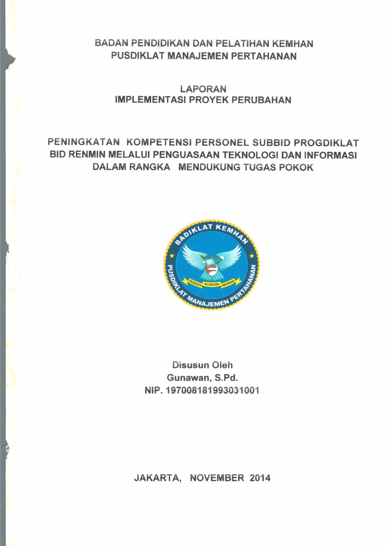 PENINGKATAN KOMPETENSI PERSONEL SUBBID PROGDIKLAT BID RENMIN