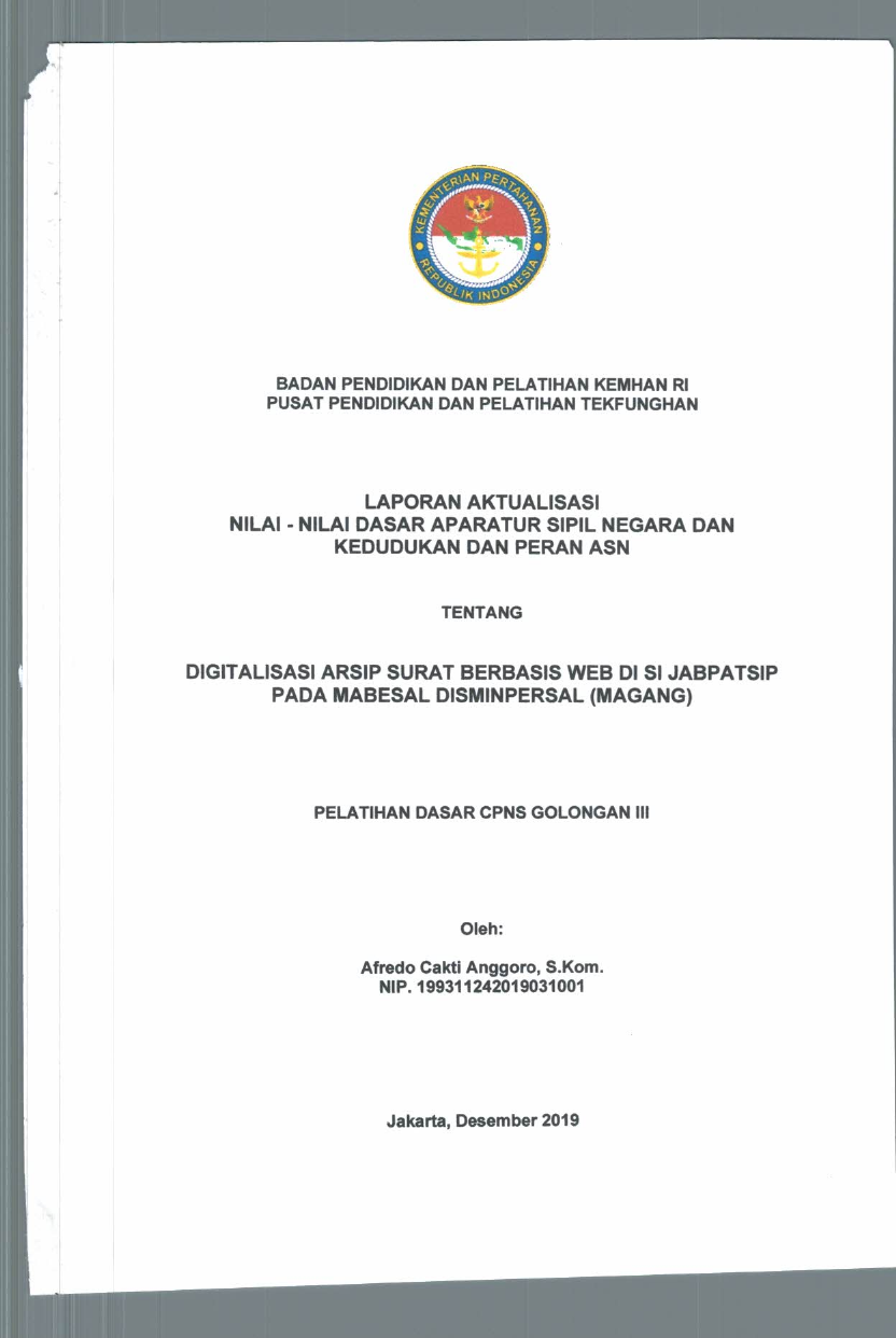 DIGITALISASI ARSIP SURAT BERBASIS WEB DI SI JABPATSIP PADA MABESAL DISMINPERSAL (MAGANG)