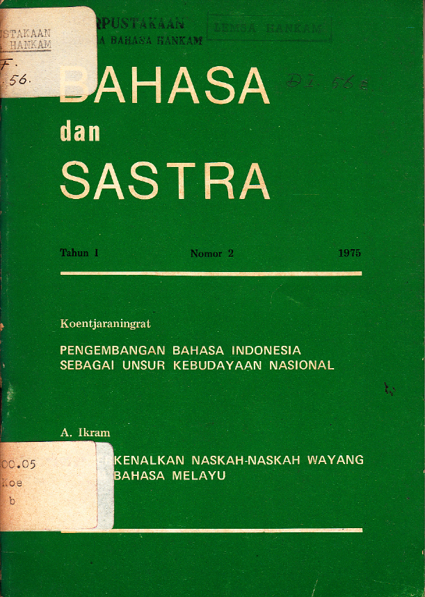 BAHASA DAN SASTRA NOMOR 2 TAHUN I