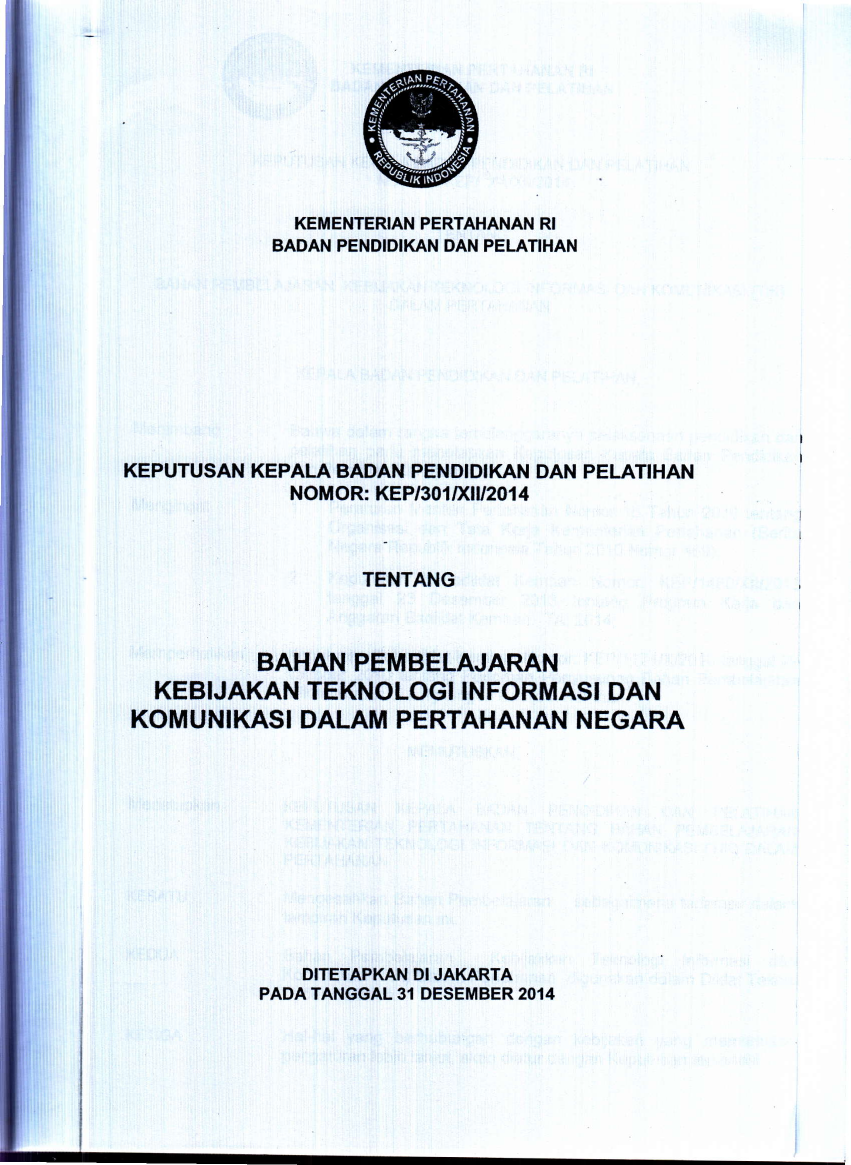 BAHAN PEMBELAJARAN KEBIJAKAN TEKNOLOGI INFORMASI DAN KOMUNIKASI DALAM PERTAHANAN NEGARA
