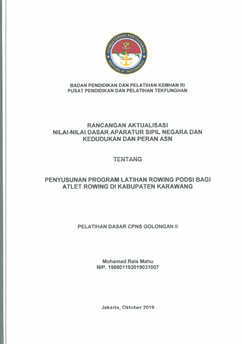 PENYUSUNAN PROGRAM LATIHAN ROWING PODSI BAGI ATLET ROWING DI KABUPATEN KARAWANG