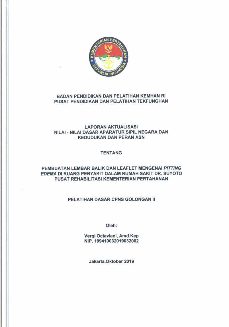 PEMBUATAN LEMBAR BALIK DAN LEAFLEAT MENGENAI PITTING EDEMA DI RUANG PENYAKIT DALAM DI RUMAH SAKIT DR. SUYOTO PUSAT REHABILITASI KEMENTERIAN PERTAHANAN