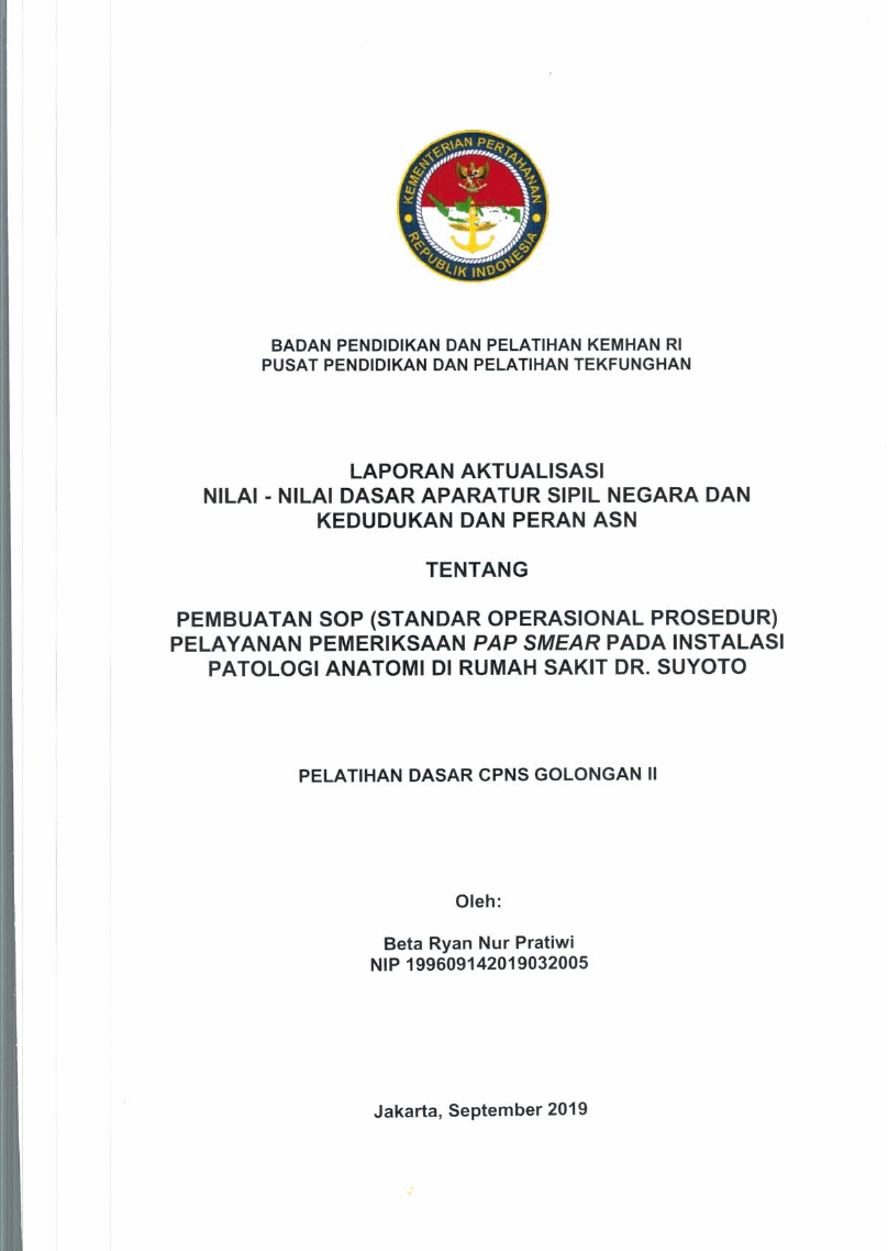 PEMBUATAN SOP (STANDAR OPERASIONAL PROSEDUR) PELAYANAN PEMERIKSAAN PAP SMEAR PADA INSTALASI PATOLOGI ANATOMI DI RUMAH SAKIT DR. SUYOTO
