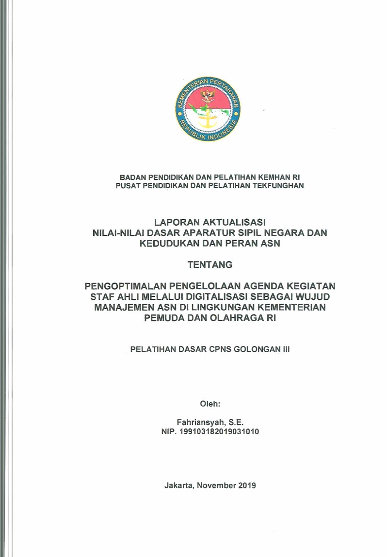 PENGOPTIMALAN PENGELOLAAN AGENDA KEGIATAN STAF AHLI MELALUI DIGITALISASI SEBAGAI WUJUD MANAJEMEN ASN DI LINGKUNGAN KEMENTERIAN PEMUDA DAN OLAHRAGA RI