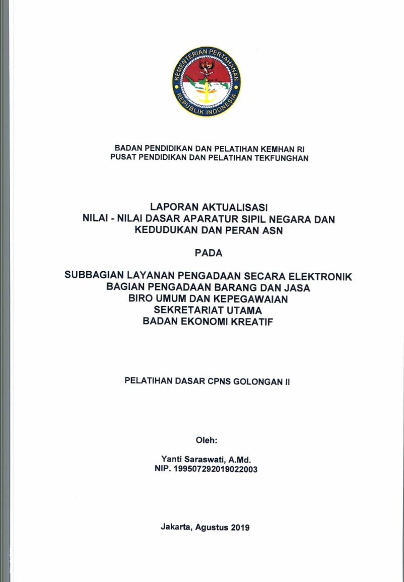 SIBBAGIAN LAYANAN PENGADAAN SECARA ELEKTRONIK BAGIAN PENGADAAN BARANG DAN JASA BIRO UMUM DAN KEPEGAWAIAN SEKRETARIAT UTAMA BADAN EKONOMI KREATIF