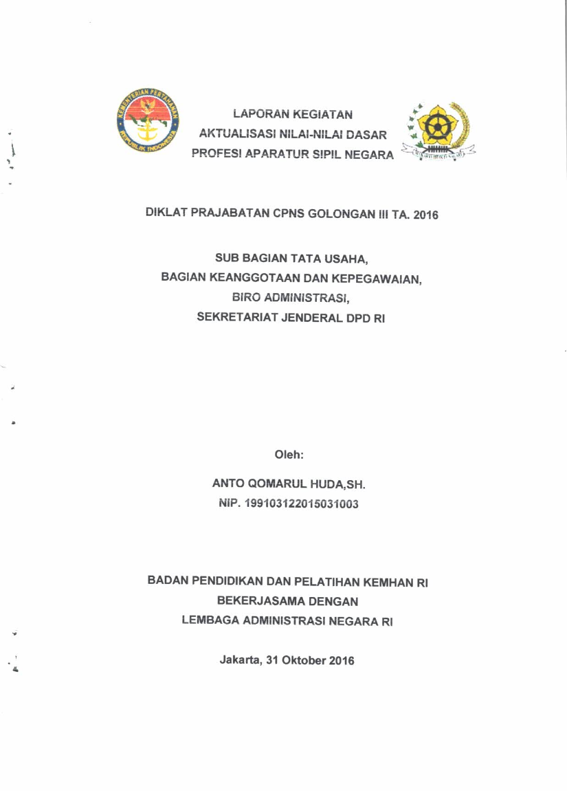 SUB BAGIAN TATA USAHA, BAGIAN KEANGGOTAAN DAN KEPEGAWAIAN, BIRO ADMINISTRASI, SEKRETARIAT JENDERAL DPD RI