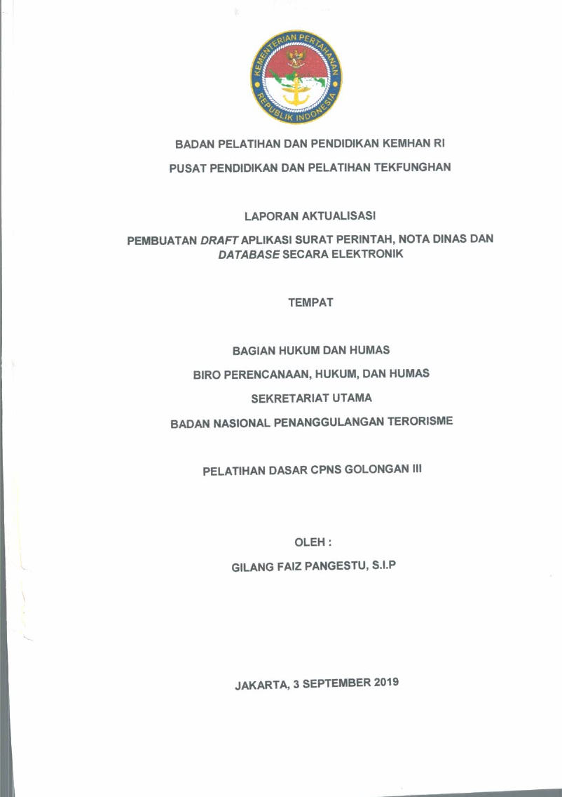 PEMBUATAN DRAFT APLIKASI SURAT PERINTAH, NOTA DINAS DAN DATABASE SECARA ELEKTRONIK