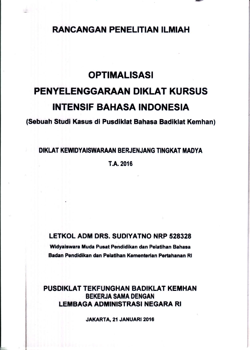 OPTIMALISASI PEYELENGGARAAN DIKLAT KURSUS INTENSIF BAHASA INDONESIA