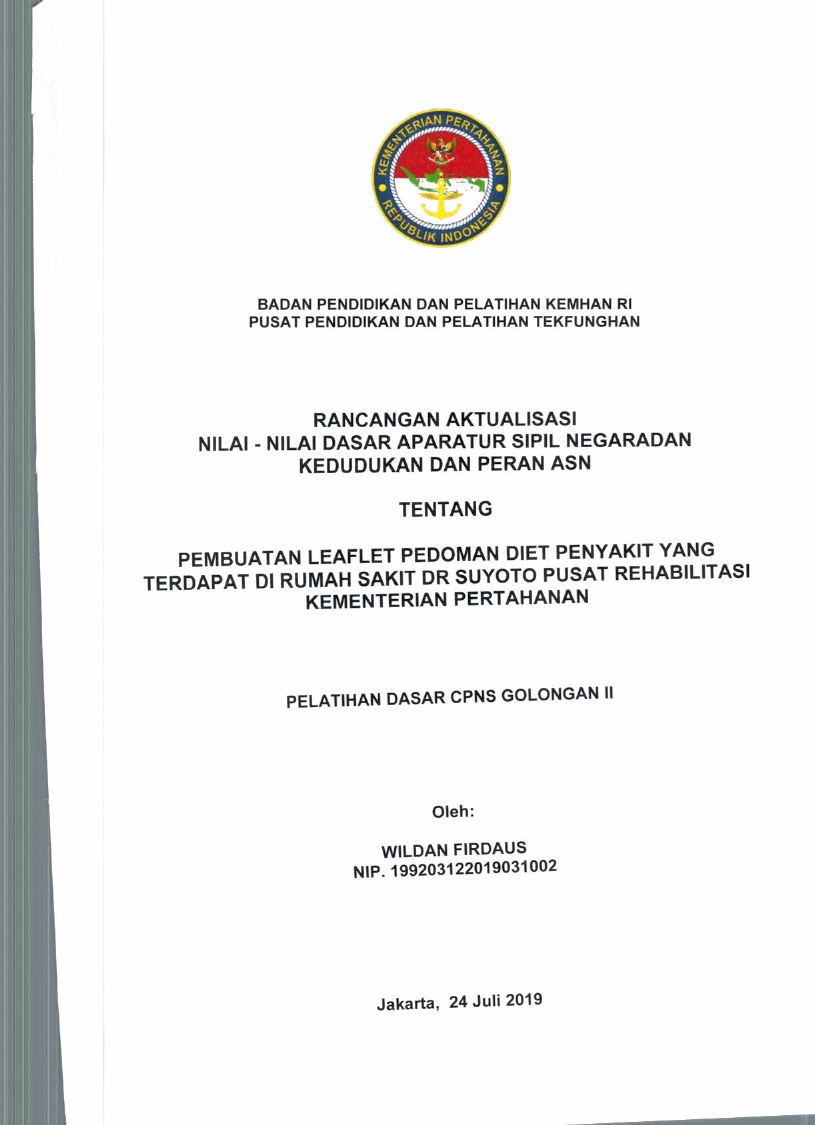 PEMBUATAN LEAFLET PEDOMAN DIET PENYAKIT YANG TERDAPAT DI RUMAH SAKIT DT. SUYOTO PUSAT REHABILITASI KEMENTERIAN PERTAHANAN