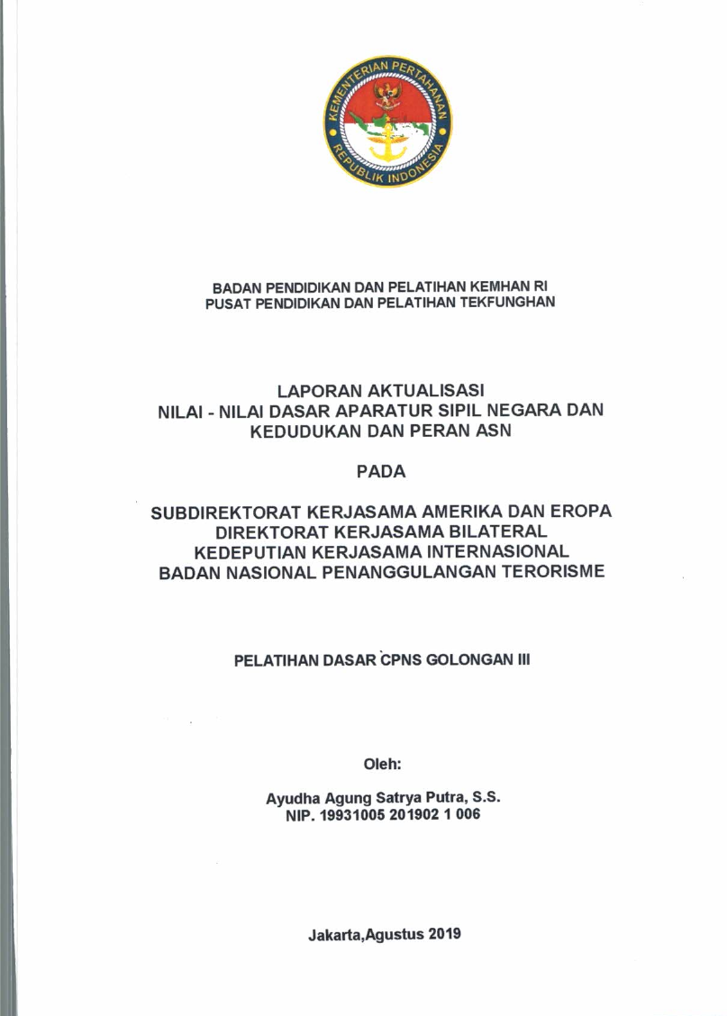 SUBDIREKTORAT KERJASAMA AMERIKA DAN EROPA DIREKTORAT KERJASAMA BILATERAL KEDEPUTIAN KERJASAMA INTERNASIONAL BADAN NASIONAL PENANGGULANGAN TERORISME