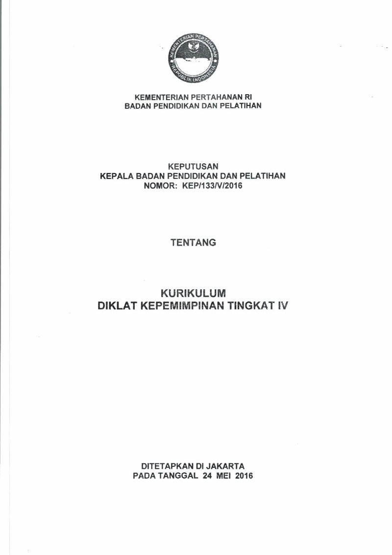 KURIKULUM DIKLAT KEPEMIMPINAN TINGKAT IV