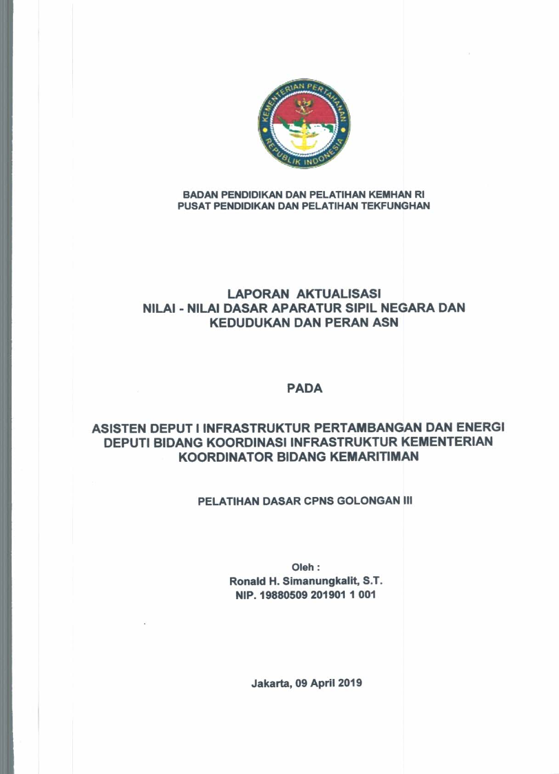 ASISTEN DEPUTI INFRASTRUKTUR PERTAMBANGAN DAN ENERGI DEPUTI BIDANG KOORDINASI INSFRASTRUKTUR KEMENTERIAN KOORDINATOR BIDANG KEMARITIMAN