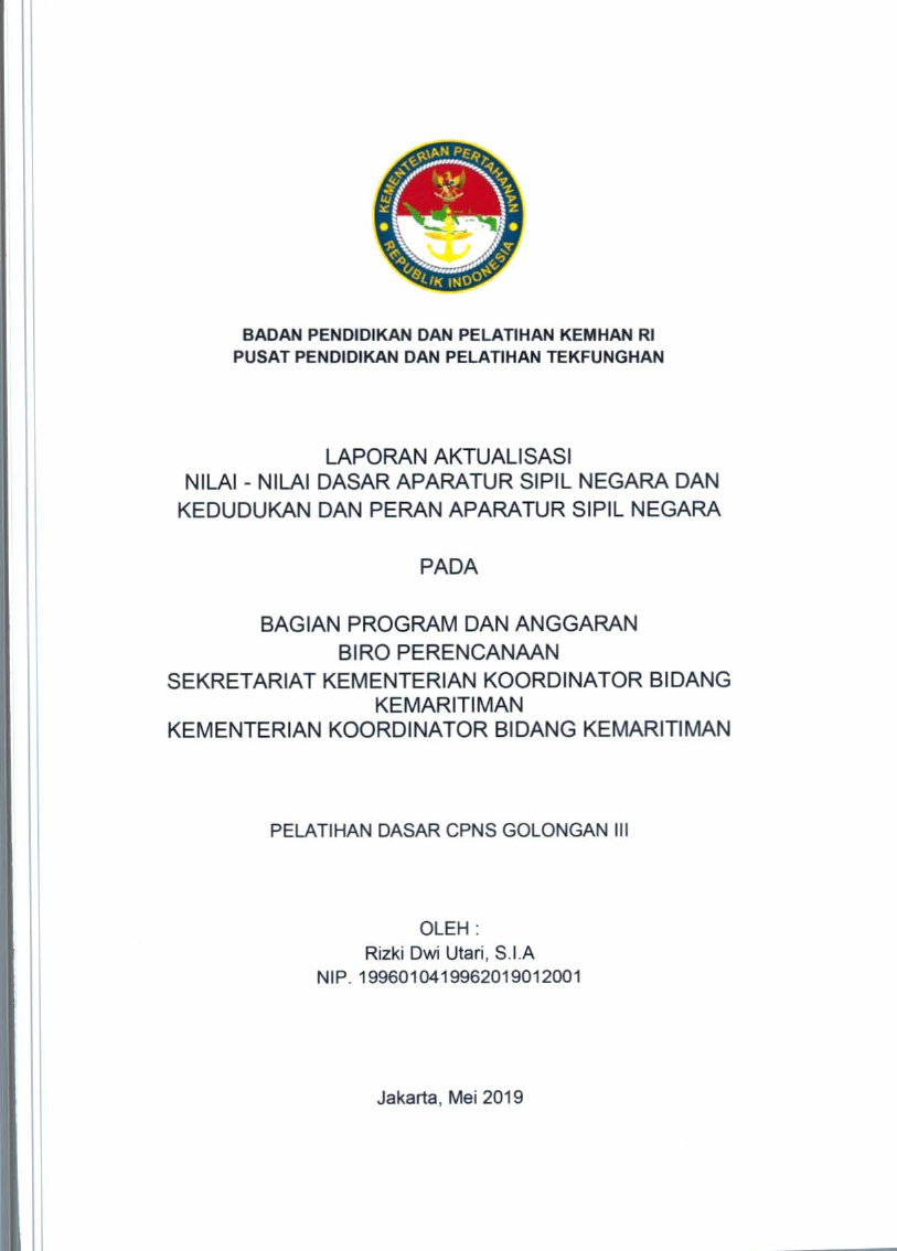 BAGIAN PROGRAM DAN ANGGARAN BIRO PERENCANAAN SEKRETARIAT KEMENTERIAN KOORDINATOR BIDANG KEMARITIMAN KEMENTERIAN KOORDINATOR BIDANG KEMARITIMAN