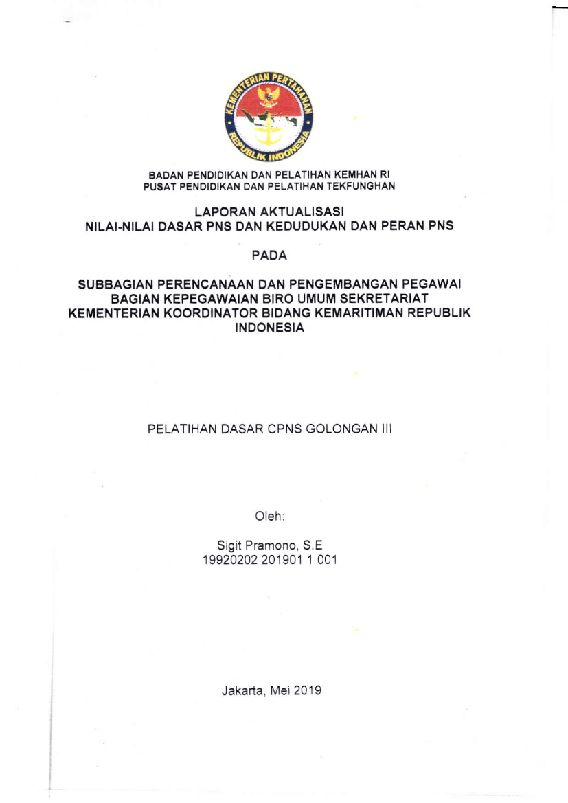 SUBBAGIAN PERENCANAAN DAN PENGEMBANGAN PEGAWAI BAGIAN KEPEGAWAIAN BIRO UMUM SEKRETARIAT KEMENTERIAN KOORDINATOR BINDANG KEMARITIMAN REPUBLIK INDONESIA