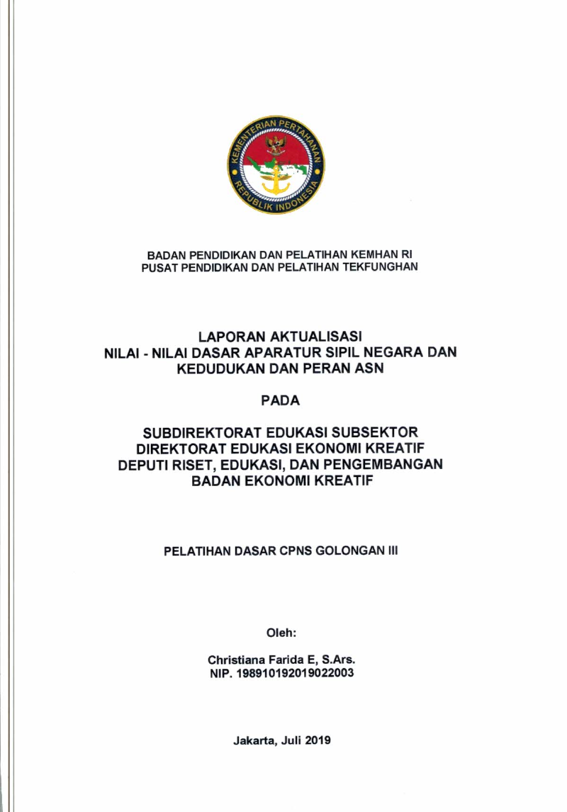 SUBDIREKTORAT EDUKASI SUBSEKTOR DIREKTORAT EDUKASI EKONOMI KREATIF DEPUTI RISET, EDUKASI, DAN PENGEMBANGAN BADAN EKONOMI KREATIF