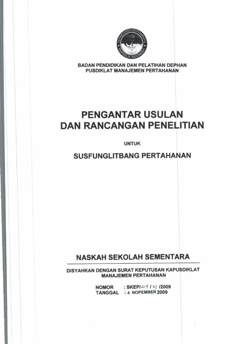 PENGANTAR USULAN
DAN RANCANGAN PENELITIAN