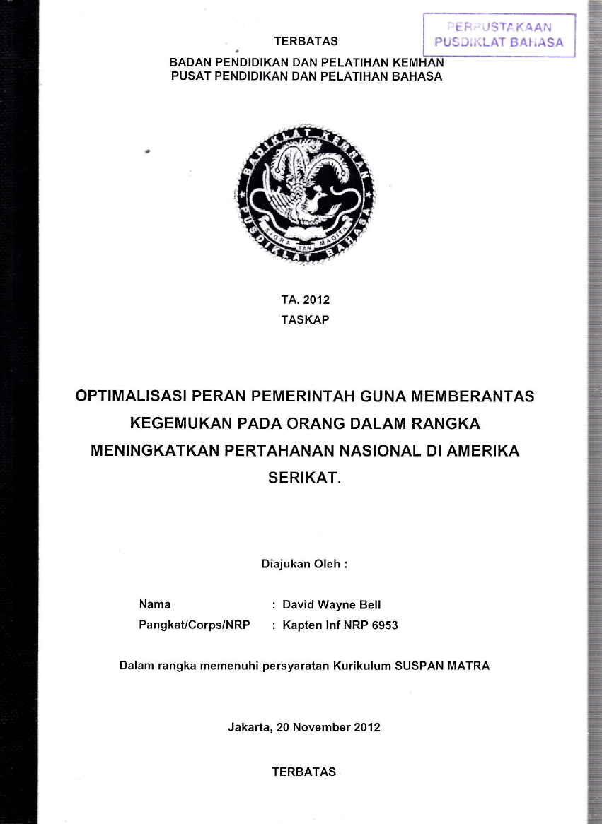 OPTIMALISASI PERAN PEMERINTAH GUNA MEMBERANTAS KEGEMUKAN PADA ORANG DALAM RANGKA MENINGKATKAN PERTAHANAN NASIONAL DI AMERIKA SERIKAT