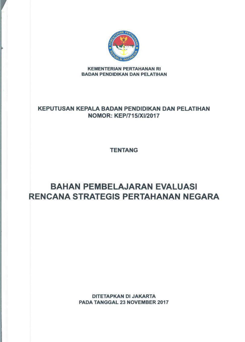 BAHAN PEMBELAJARAN EVALUASI RENCANA STRATEGIS PERTAHANAN NEGARA