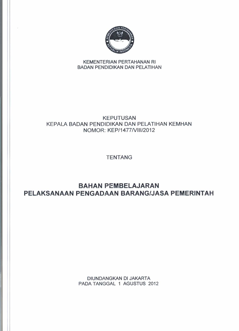 BAHAN PEMBELAJARAN PELAKSANAAN PENGADAAN BARANG/JASA PEMERINTAH