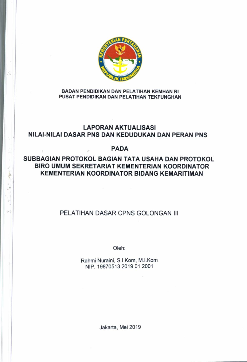SUBBAGIAN PROTOKOL BAGIAN TATA USAHA DAN PROTOKOL BIRO UMUM SEKRETARIAT KEMENTERIAN KOORDINATOR KEMENTERIAN KOORDINATOR BIDANG KAMARITIMAN