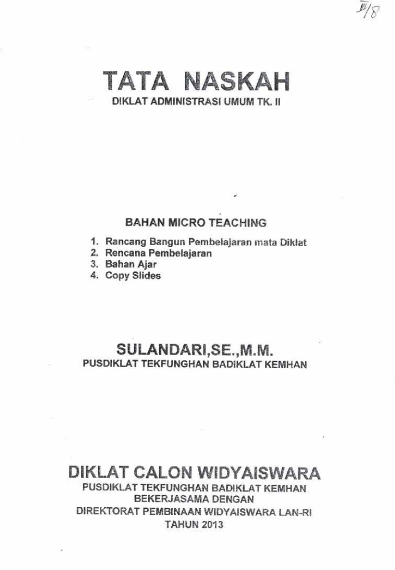 TATA NASKAH DIKLAT ADMINISTRASI UMUM TK.II